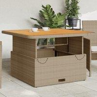 Berkfield Home Garden Table Beige 110x110x71 cm Poly Rattan & Acacia Wood | Size: 110 x 110 x 71 cm