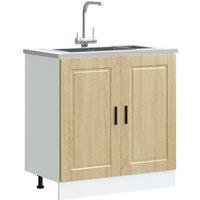 Berkfield Home Sink Base Cabinet "Porto" Sonoma Oak 80x46x81.5 cm Engineered Wood in Brown | Size: 80x46x81.5 cm