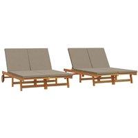 Berkfield Home Double Sun Lounger with Wheels & Cushion - Solid Acacia Wood