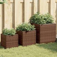 Berkfield Home Garden Planters 3 pcs Brown Poly Rattan