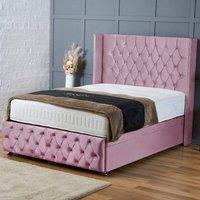 BSSPOKE Mayfair Ottoman Divan Bed Plush Velvet 54 Headboard & Mattress in Pink | Size: Double