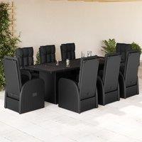 Berkfield Home 9 Piece Garden Dining Set with Cushions Black Poly Rattan