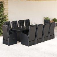 Berkfield Home 11 Piece Garden Dining Set with Cushions Black Poly Rattan