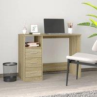 Berkfield Home Desk with Drawers Sonoma Oak 102x50x76 cm Engineered Wood in Brown | Size: 102 x 50 x 76 cm