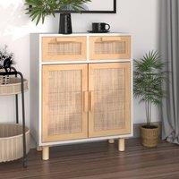 Berkfield Home Sideboard White 60x30x75 cm Solid Wood Pine & Natural Rattan | Size: 60 x 30 x 75 cm