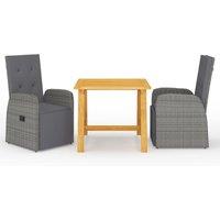 Berkfield Home 3 Piece Garden Dining Set with Cushions Grey Poly Rattan