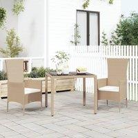 Berkfield Home Garden Table with Glass Top Beige Poly Rattan&Tempered Glass