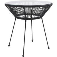 Berkfield Home Garden Dining Table Black 70x74 cm Rattan & Glass | Size: 70x74 cm