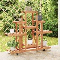 Berkfield Home Flower Stand with Wheels 110x25x101 cm Solid Wood Fir in Brown | Size: 110 x 25 x 101 cm