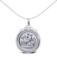 Jewelco London Silver Rope Edge Scroll Top St George Pendant (Half Sov Size)