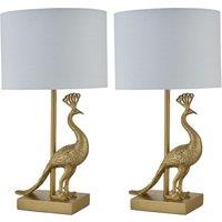 First Choice Lighting Set of 2 Majestic - Gold Peacock Table Lamps with White Shades