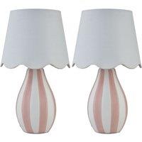 First Choice Lighting Set of 2 Connie - Pink & White Stripe Ceramic Table Lamps