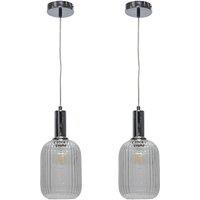 First Choice Lighting Set of 2 Batley - Clear Ribbed Glass Chrome Deco Pendant Fittings