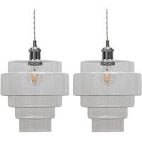 First Choice Lighting Set of 2 Benson - 5 Tier Clear Glass Easy Fit Pendant Lightshades