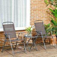 OUTSUNNY Patio Bistro Set Folding Chairs & Coffee Table for Balcony in Brown