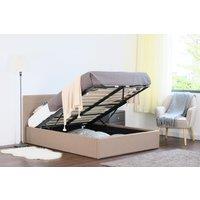 Comfy Living Ltd Linen Fabric Gas Lift Ottoman Bed in Light Brown | Size: Double