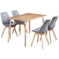 Life Interiors 5PCs Dining Set - a Halo Dining Table & Set of 4 Lorenzo Tulip chairs with Padded Seat in Grey