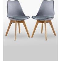 Life Interiors Set of 2 Scandinavian Dining Chairs Leather Cushions Solid Wood Legs in Grey