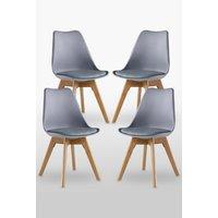 Life Interiors Set of 4 Scandinavian Dining Chairs Leather Cushions Solid Wood Legs in Grey