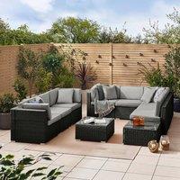 FurnitureboxUK Orlando 8 Seat Modular Outdoor Garden Rattan Sofa in Black