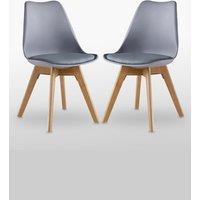 Life Interiors Set of 2 'Tulip Dining Chairs' Leather Padded Seat Solid Wood Legs in Grey