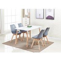 Life Interiors 5PCs Dining Set - a Halo Dining Table & Set of 4 Lorenzo Tulip chairs with Padded Seat in Grey