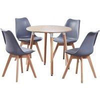 Life Interiors 5PCs Dining Set - a Round Dining Table & Set of 4 Lorenzo Tulip chairs with Padded Seat in Grey