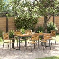 Berkfield Home 7 Piece Garden Dining Set Grey Poly Rattan Acacia