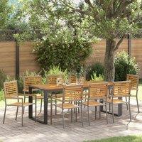 Berkfield Home 9 Piece Garden Dining Set Grey Poly Rattan Acacia
