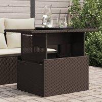 Berkfield Home Garden Table with Glass Top Brown 100x55x73 cm Poly Rattan | Size: 100 x 55 x 73 cm