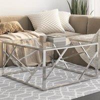 Berkfield Home Coffee Table Silver Stainless Steel & Tempered Glass