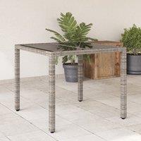 Berkfield Home Garden Table with Glass Top Grey 90x90x75 cm Poly Rattan | Size: 90 x 90 x 75 cm