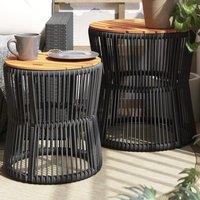 Berkfield Home Garden Side Tables 2 pcs with Wooden Top Black Poly Rattan