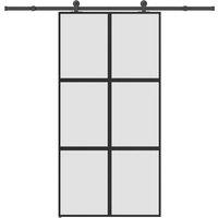 Berkfield Home Sliding Door with Hardware Set 102, 5x205 cm Tempered Glass&Aluminium in Black