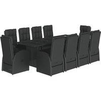 Berkfield Home 11 Piece Garden Dining Set with Cushions Black Poly Rattan