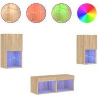 Berkfield Home 4 Piece TV Wall Cabinets with LED Lights Sonoma Oak in Brown