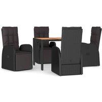 Berkfield Home 5 Piece Garden Dining Set Black Poly Rattan&Solid Wood Acacia