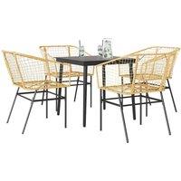 Berkfield Home 5 Piece Garden Dining Set Brown Poly Rattan Glass in Tan