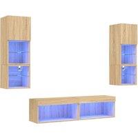 Berkfield Home 6 Piece TV Wall Units with LED Sonoma Oak Engineered Wood in Light Tan