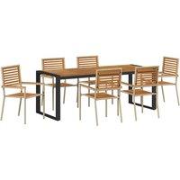 Berkfield Home 7 Piece Garden Dining Set Beige Poly Rattan Acacia