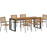 Berkfield Home 7 Piece Garden Dining Set Grey Poly Rattan Acacia