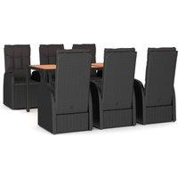 Berkfield Home 7 Piece Garden Dining Set Black Poly Rattan&Solid Wood Acacia