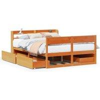Berkfield Home Bed Frame Frame Wax Brown 150x200 cm King Size Solid Wood Pine