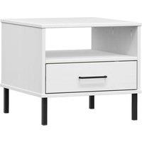 Berkfield Home Bedside Table with Metal Legs White Solid Wood Pine OSLO