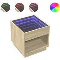 Berkfield Home Bedside Table with Infinity LED Sonoma Oak 50x50x50 cm in Brown | Size: 50 x 50 x 50 cm
