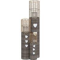 Berkfield Home Candle Holders 3 pcs Grey Wicker