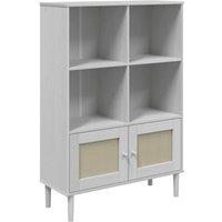 Berkfield Home Bookcase SENJA Rattan Look White 90x35x130 cm Solid Wood Pine | Size: 90 x 35 x 130 cm