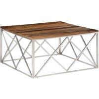 Berkfield Home Coffee Table Silver Stainless Steel & Solid Sleeper Wood