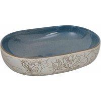 Berkfield Home Countertop Basin Sand & Blue Oval 59x40x14 cm Ceramic | Size: 59 x 40 x 14 cm