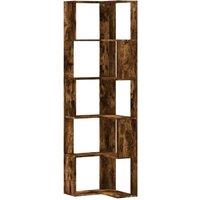 Berkfield Home Corner Bookcase 5-Tier Smoked Oak 50x50x179 cm Engineered Wood in Brown | Size: 50 x 50 x 179 cm